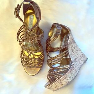 Basically New Gold and Bronze Wedge Sandal Heels